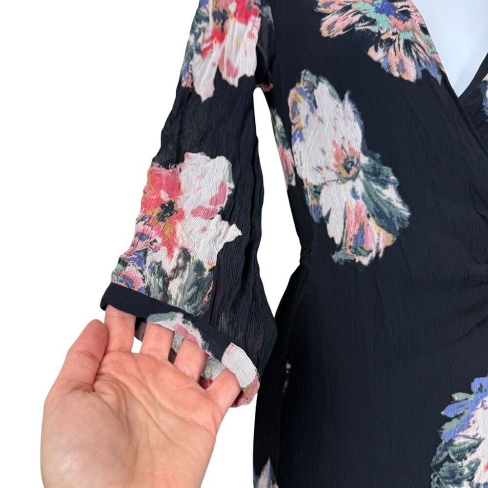 All Saints Dress Women Small Blue Dark Floral Romantic Flirtatious Ruffle Boho - Picture 3 of 12